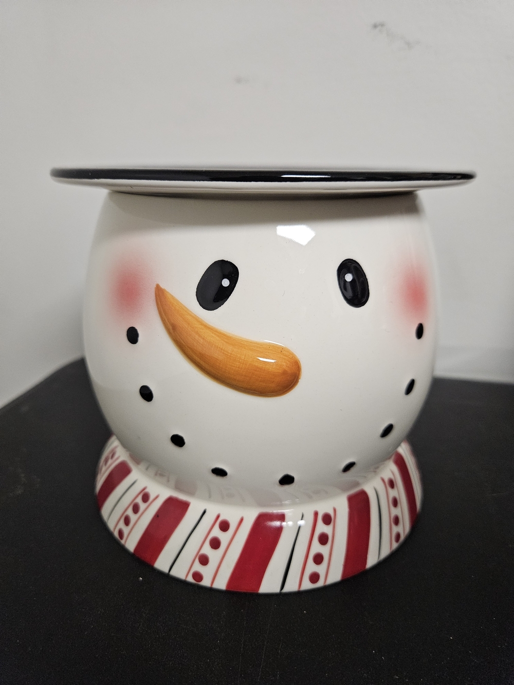 Vintage Ceramic Snowman Chip & Dip Or Cookie Jar